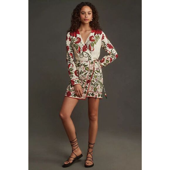 FARM Rio Dresses & Skirts - New Anthropologie Farm Rio Long-Sleeve Printed Wrap Mini Dress Size Large